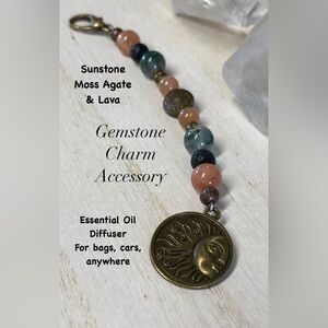 2/$30 Moss Agate, Sunstone & Lava Essential Oil Gemstone Purse Charm - Handmade